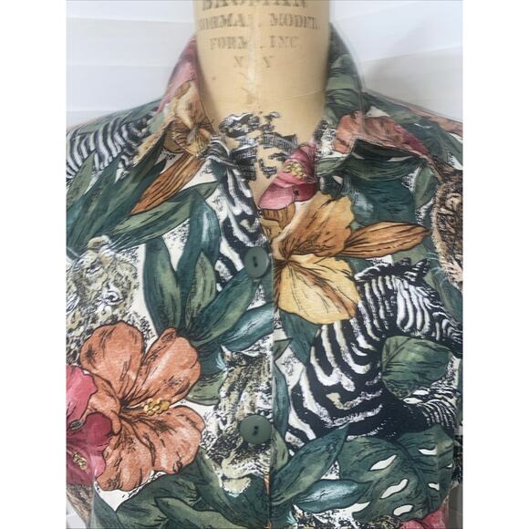 Vintage 80s 90s Ladies Denim Republic African Lion Safari Button Shirt Cotton L - Picture 3 of 8